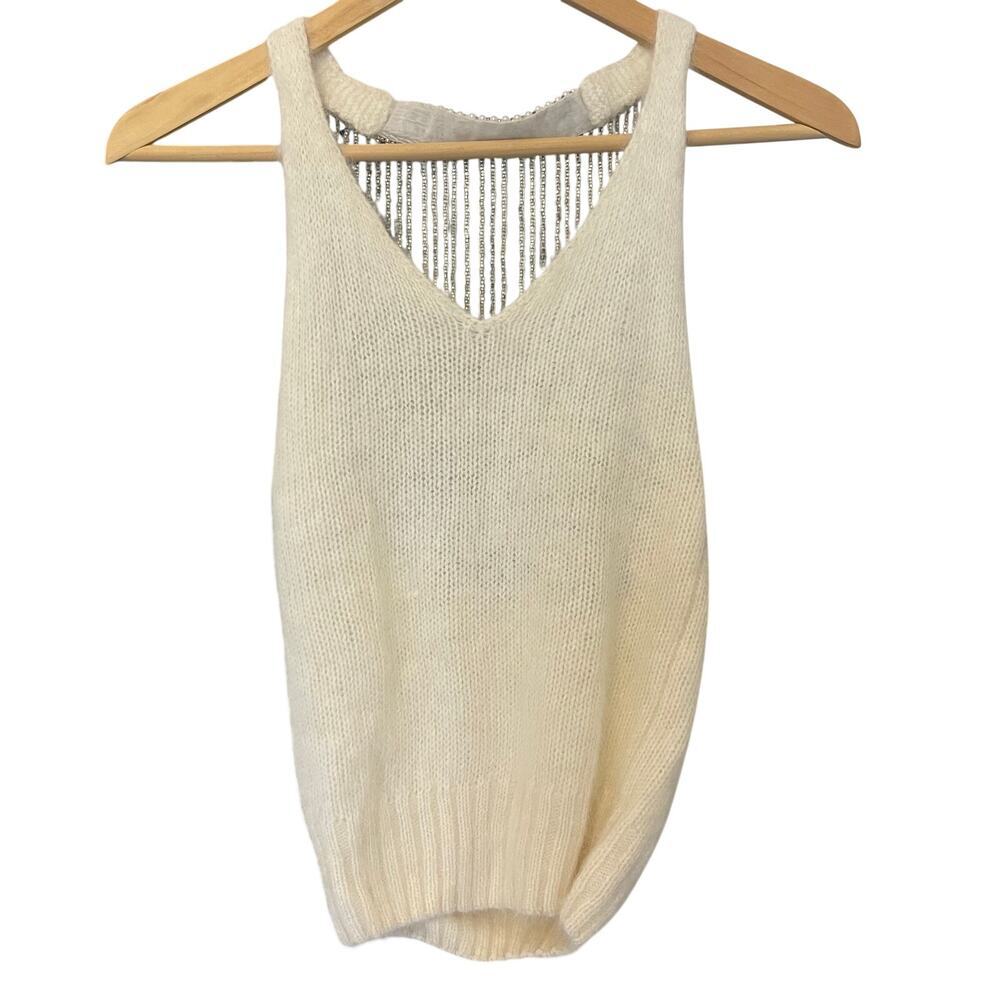 Luis Esteban Women's Halter Beaded Angora Rabbit Hair Party Top Size Small